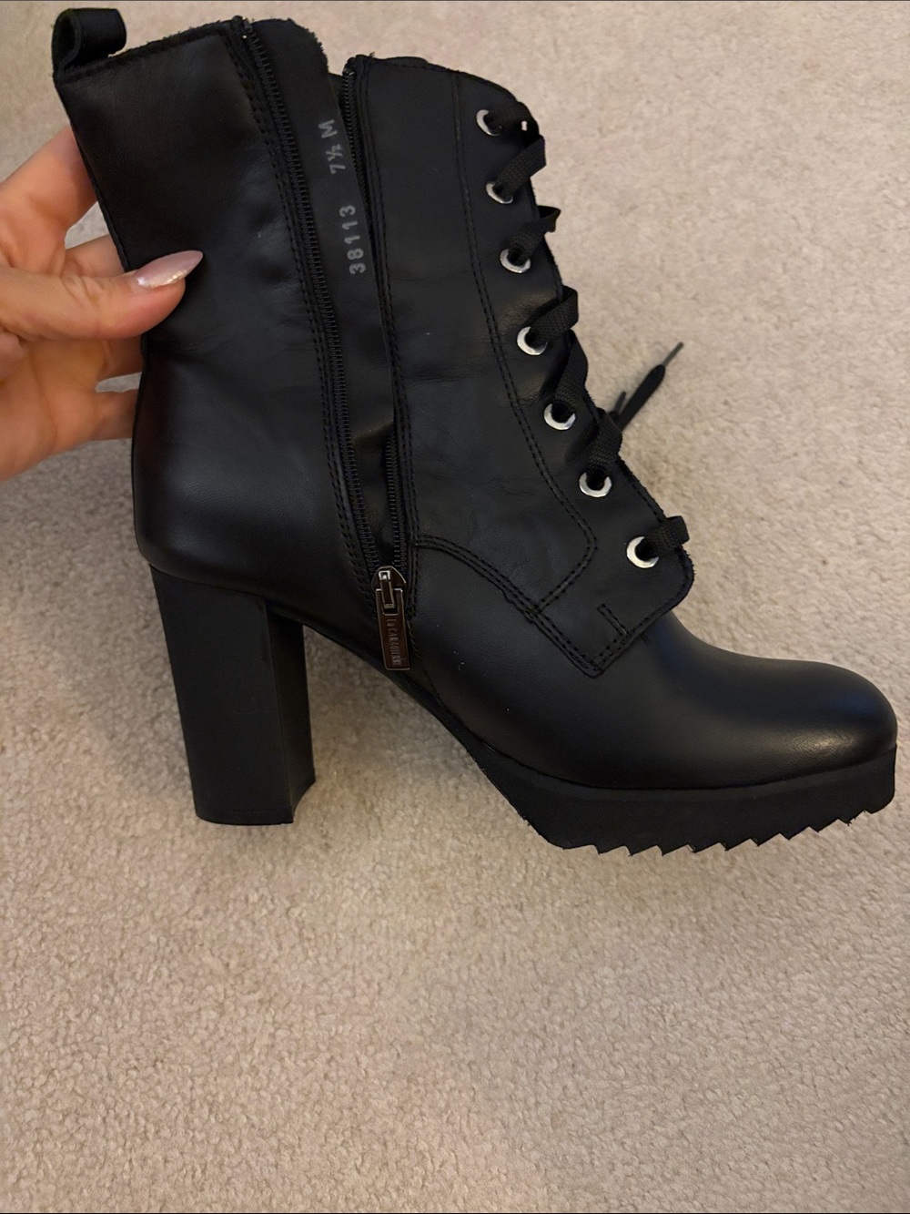 La CANADIENNE Black Lace-Up Block Heel Ankle Boots